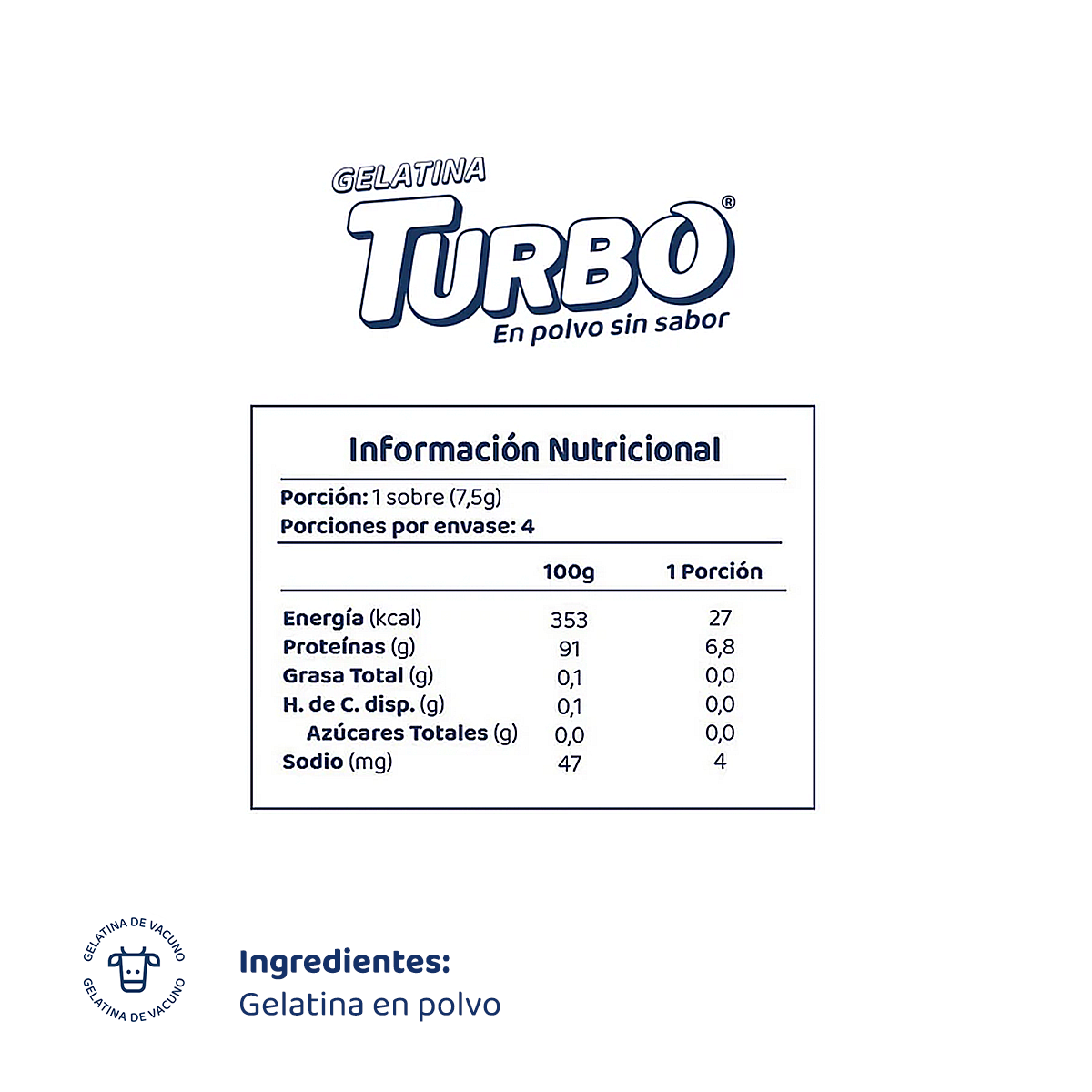Gelatina Turbo Sin Sabor (3 cajas)