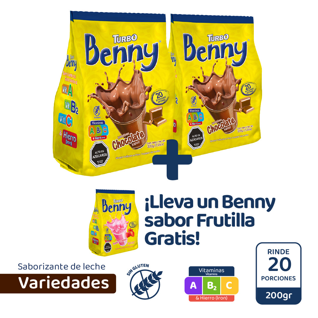 2 Turbo Benny Chocolate 200g + 1 Frutilla Gratis